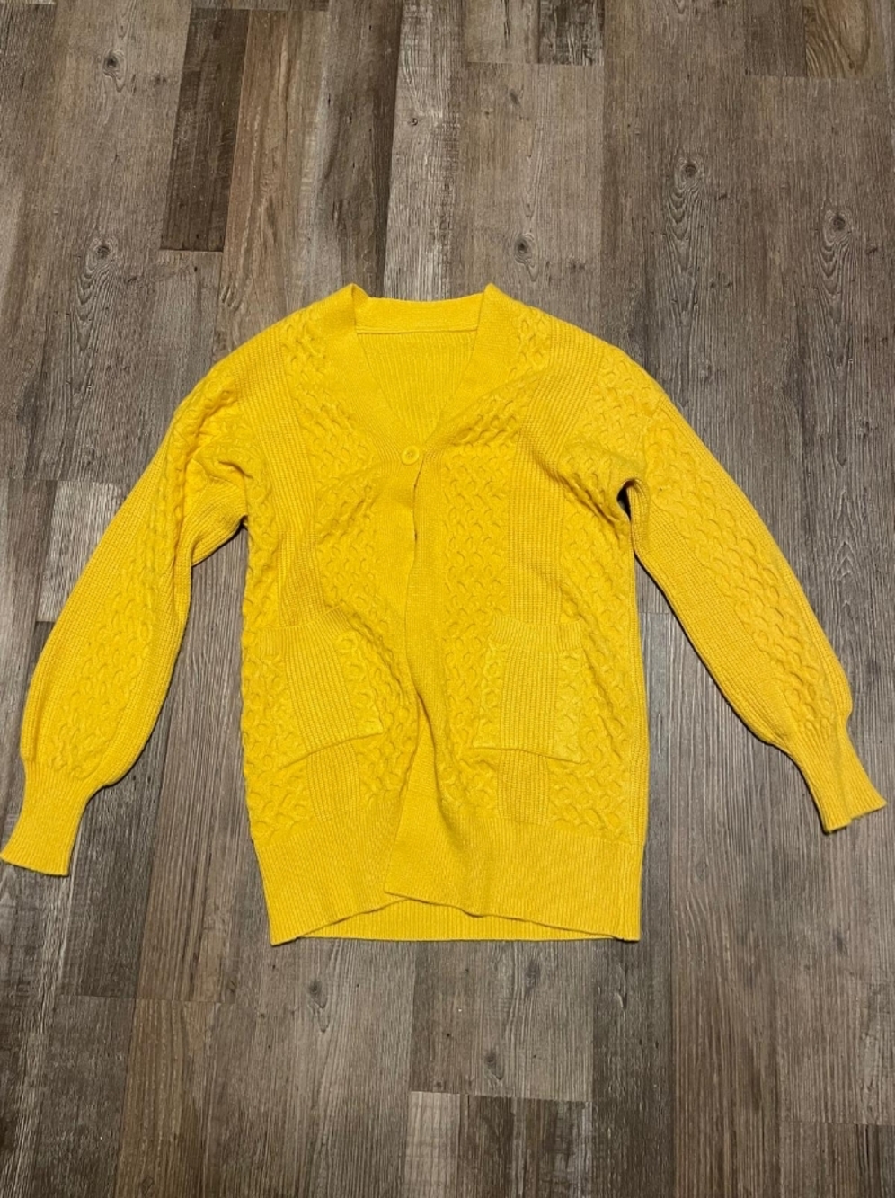 Women's Yellow Cable Knit V-Neck Sweater